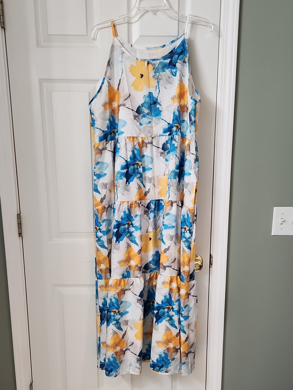 Floral Tiered Maxi Dress in Blue & Yellow